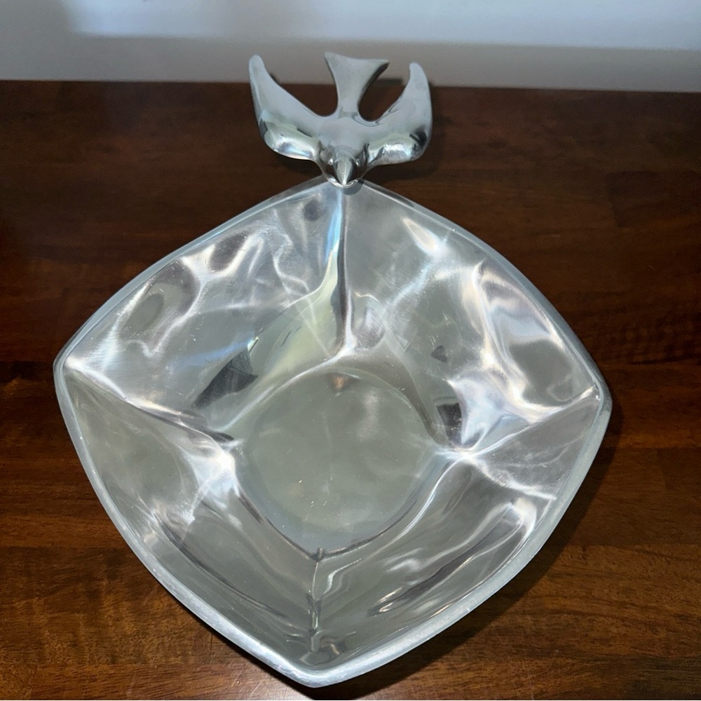 Nima Oberoi Lunares Dove  Decorative Bowl in Silver 10.5"x8"